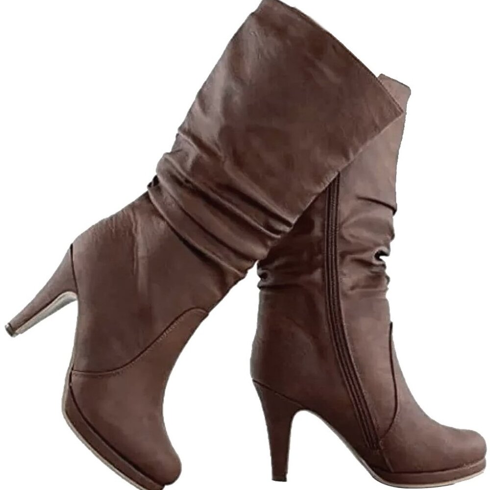 Top Moda Mid-Calf Round Toe Slouched Synthetic Leather Women's Boots